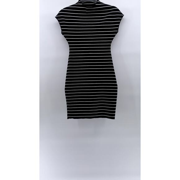 Zara Dresses & Skirts - ZARA Women's Black-White Striped High-Neck Knit Short Sleeve Mini Dress SZ S